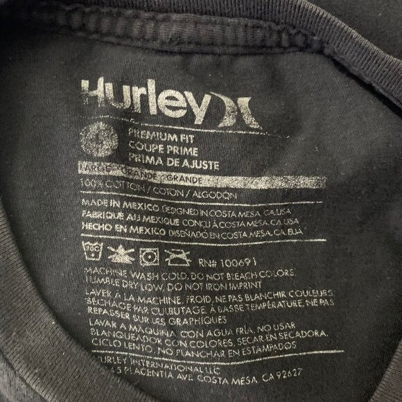 Hurley Crewneck Short Sleeve T Shirt M Black Graphic Cotton Pullover Skate Surf - Picture 6 of 6